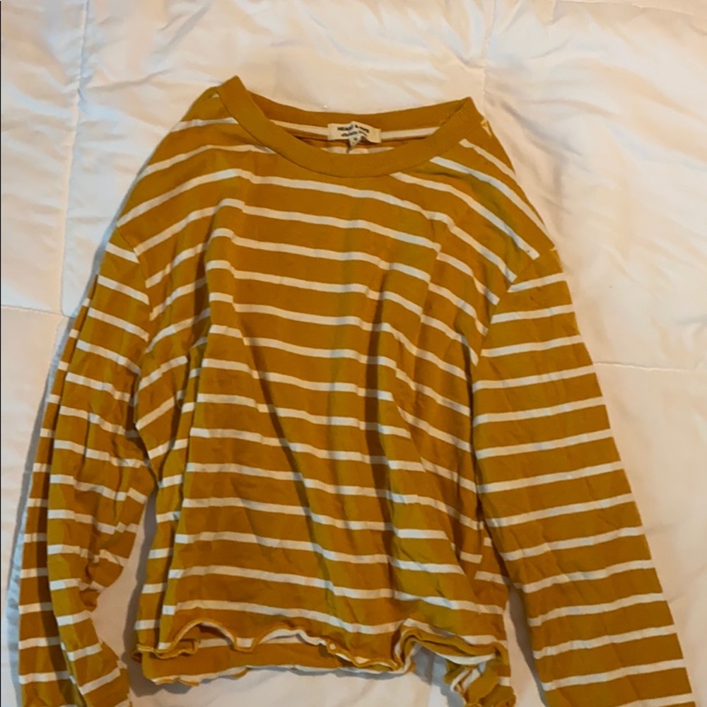 mustard yellow striped lettuce edge crop top